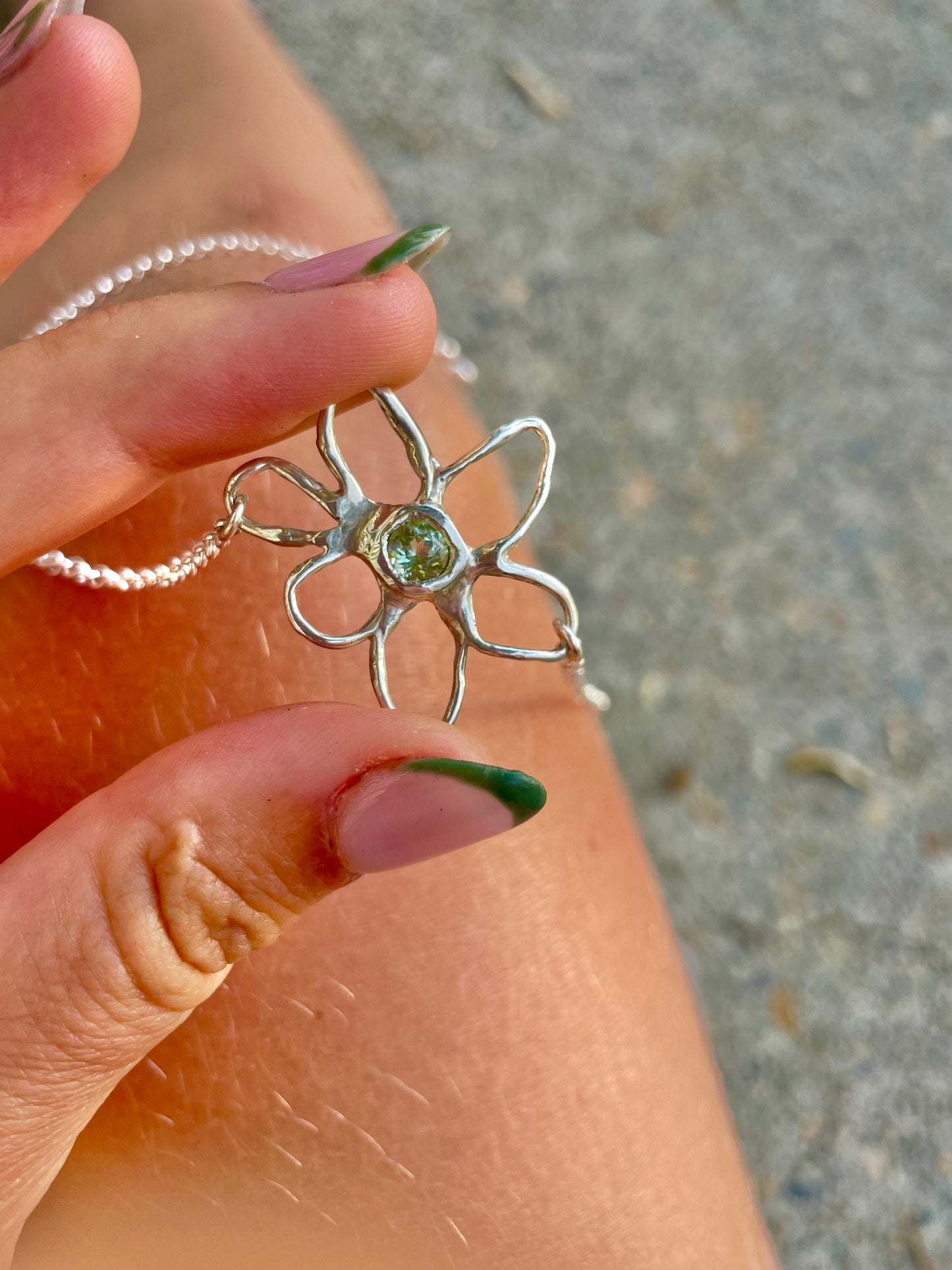 Green Tourmaline Flower Pendant